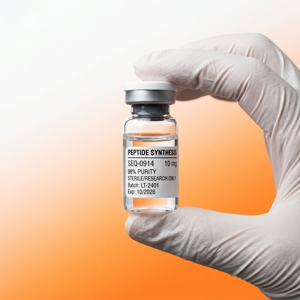 Scientist holding a premium peptide vial for quality research